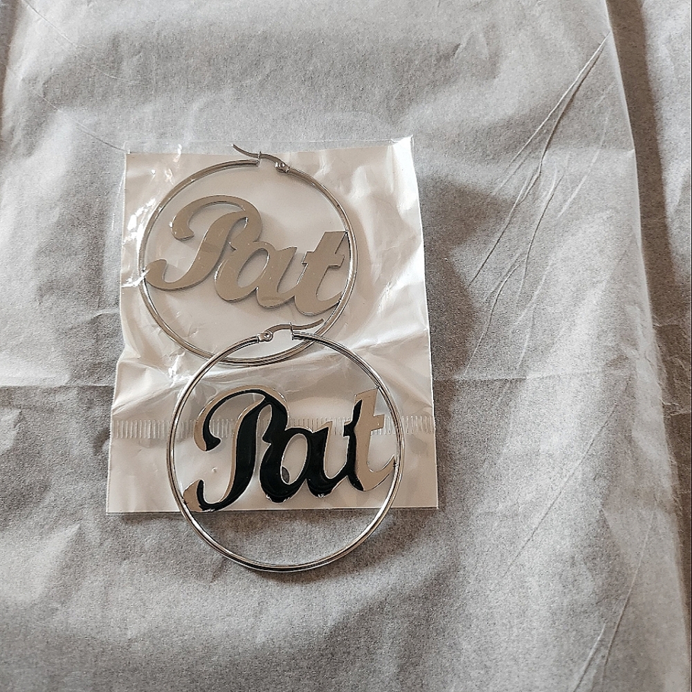 Silver hoop  name earrings